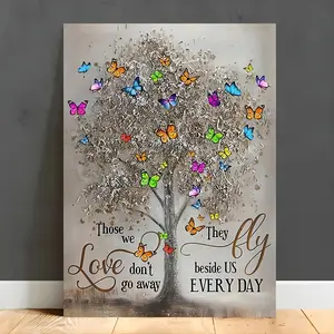1 Piece Wooden Frame Canvas Painting Inspirational Quotes Tree Butterfly Print Wall Art Suitable for Home, Office, Living Room Decoration, Modern Home Decor, with Frame Can Be Hanged Directly Holiday Gift 11.8i