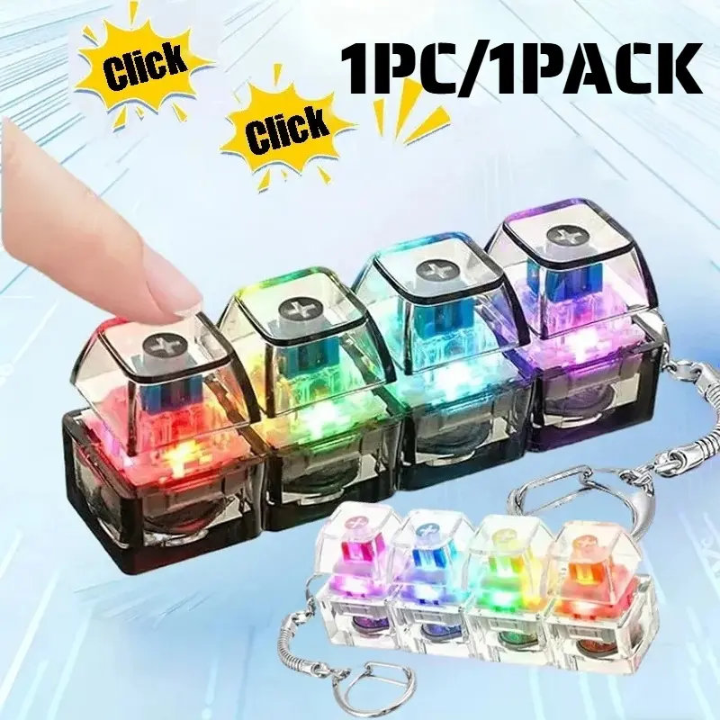 Glowing Keyboard Fidget Keychain, 4-In-1 Decompression Button, Sensory Fidget Tool, Stress Relief Fidget Gift, Stress Reliever, Stress Relief Clicker, Sensory Calming Tool, Anxiety Fidgets