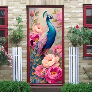 2pcs Peacock and Peony Decorative Wall Stickers Chinese Style Colorful Peacock Display Pattern Stickers Self Adhesive Wall Decals for Living Room Bedroom Removable Waterproof PVC Home Decor Stickers