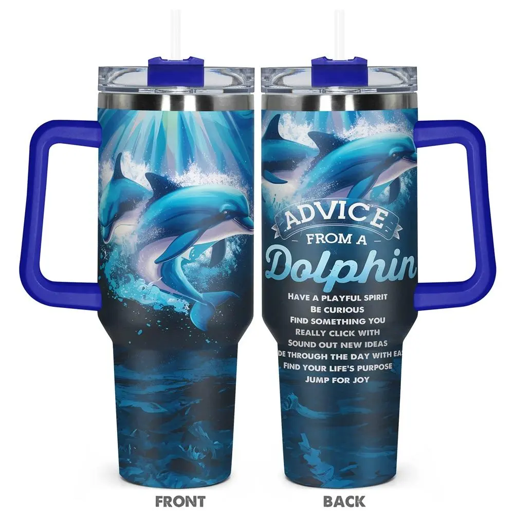 40oz Tumbler with Lid, 1 Count Cute Dolphin Design Stainless Steel Water Bottle, Insulated and Durable, Gift for Any Occasion, Drinkware