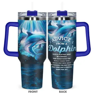40oz Tumbler with Lid, 1 Count Cute Dolphin Design Stainless Steel Water Bottle, Insulated and Durable, Gift for Any Occasion, Drinkware
