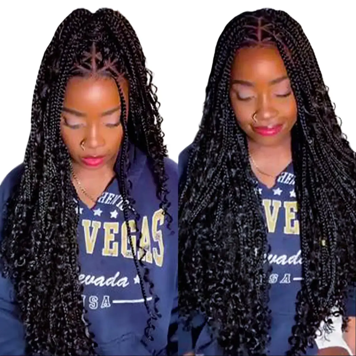 SuperNova 36" Triangle Full Lace Water Wavy Curls Ends Synthetic Box Braided Wig #SummerVibes