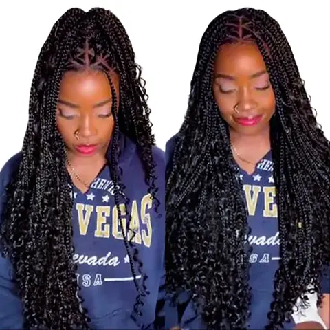 SuperNova 36" Triangle Full Lace Water Wavy Curls Ends Synthetic Box Braided Wig #Halloween #TikTokShopStockUp #DealsForYouDays