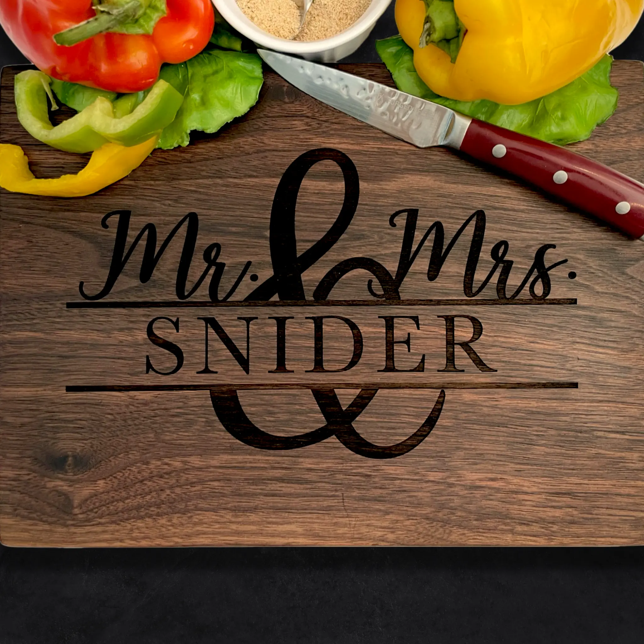 Mr. & Mrs. Split Monogram Personalized Cutting Board