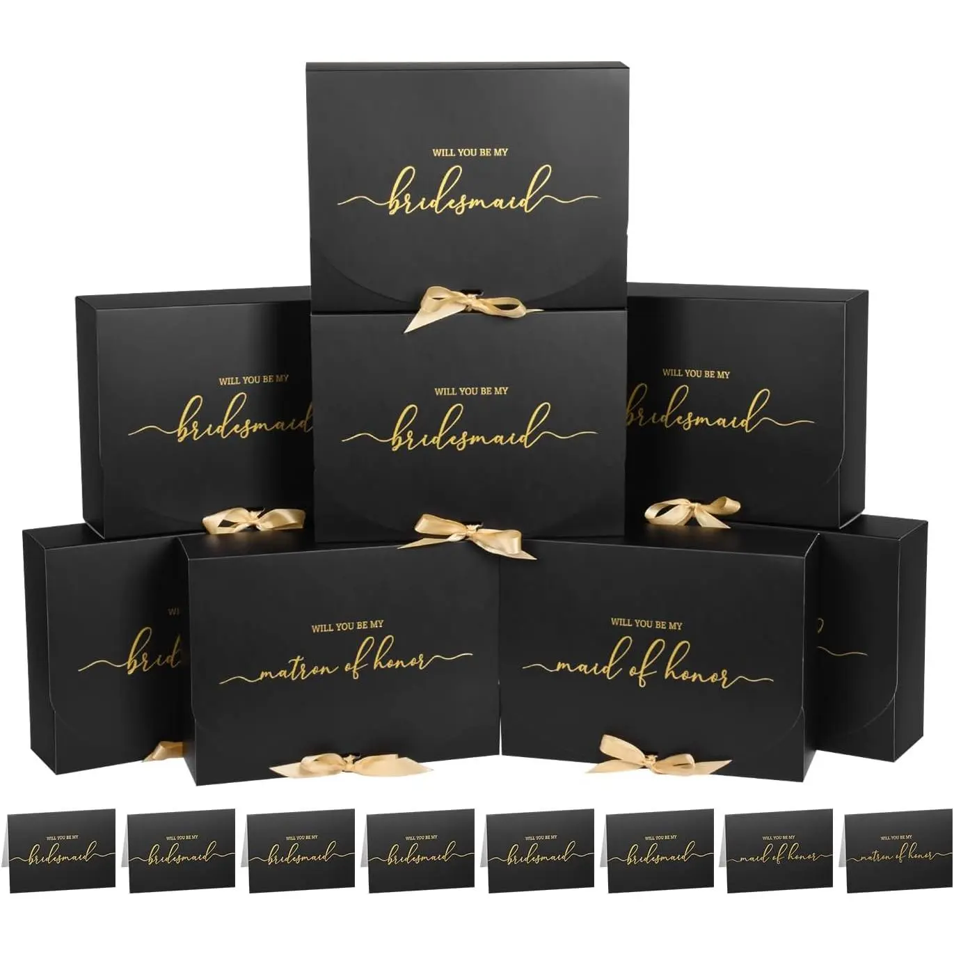 8Pack Bridesmaid Proposal Box with Bridesmaid Cards, Bridesmaid Boxes with Ribbon, Maid Matron of Honor Proposal Box, Black Boxes for Bridesmaid Proposal, Bridesmaid Proposal Gifts