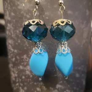 Blue and Silver Earrings with Faceted Gemstone and Teardrop Design for Elegant Fashion