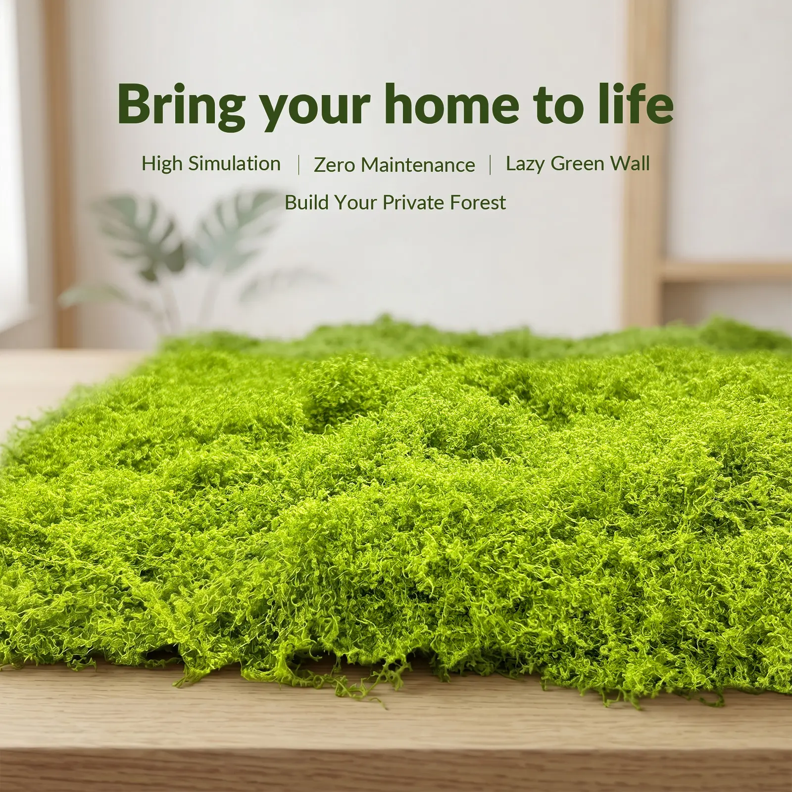 Square Size Synthetic Moss-Covered Artificial Plant Mat (39.37in x 39.37in) - Photorealism, Sustainable Nylon Fabric, Botanical Aesthetic, for Wall Decor, Plant Decor