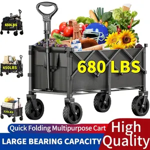All Terrain Foldable Camping Garden Cart High Load-bearing Large Capacity Portable for Camping Picnics Garden Labor Stall Shopping Reinforced Frame Multi Scene Outdoor Trolley