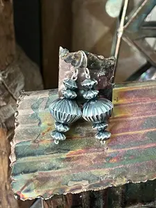 Handcrafted Sterling Silver Corrugated Bead Drop Dangle Earrings by Preston Haley