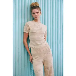 Pointelle Knit Short Sleeve Top