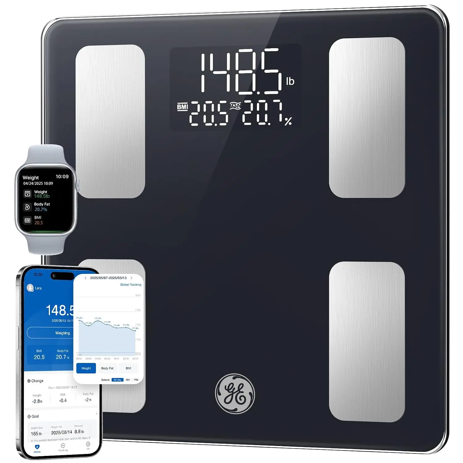 Smart Digital Scale Body Weight BMI Fat Percentage 13 Body Composition Monitor Bluetooth Scales 400lb High Accuracy Electronic Bathroom Weight Scale App Sync Health Fitness Analyzer Home Gym Black