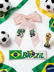 Brazil Flag Print 2026 World Cup Hair Bow and Headband, Aesthetic Soccer Fan Hair Accessories, Cute Satin Ribbon Bow for Game Day, Brazilian Pride Sports Headwear, 2PCS Set for Women Girls Football Championship Outfits, Soft and Comfortable