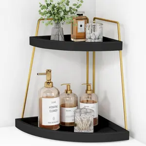 Black and  Corner Bathroom Counter Organizer, Modern Kitchen Countertop Shelf Organizer for Sink, Two Tier Makeup  Storage Holder Tray for Table Top Skincare Perfume Decor