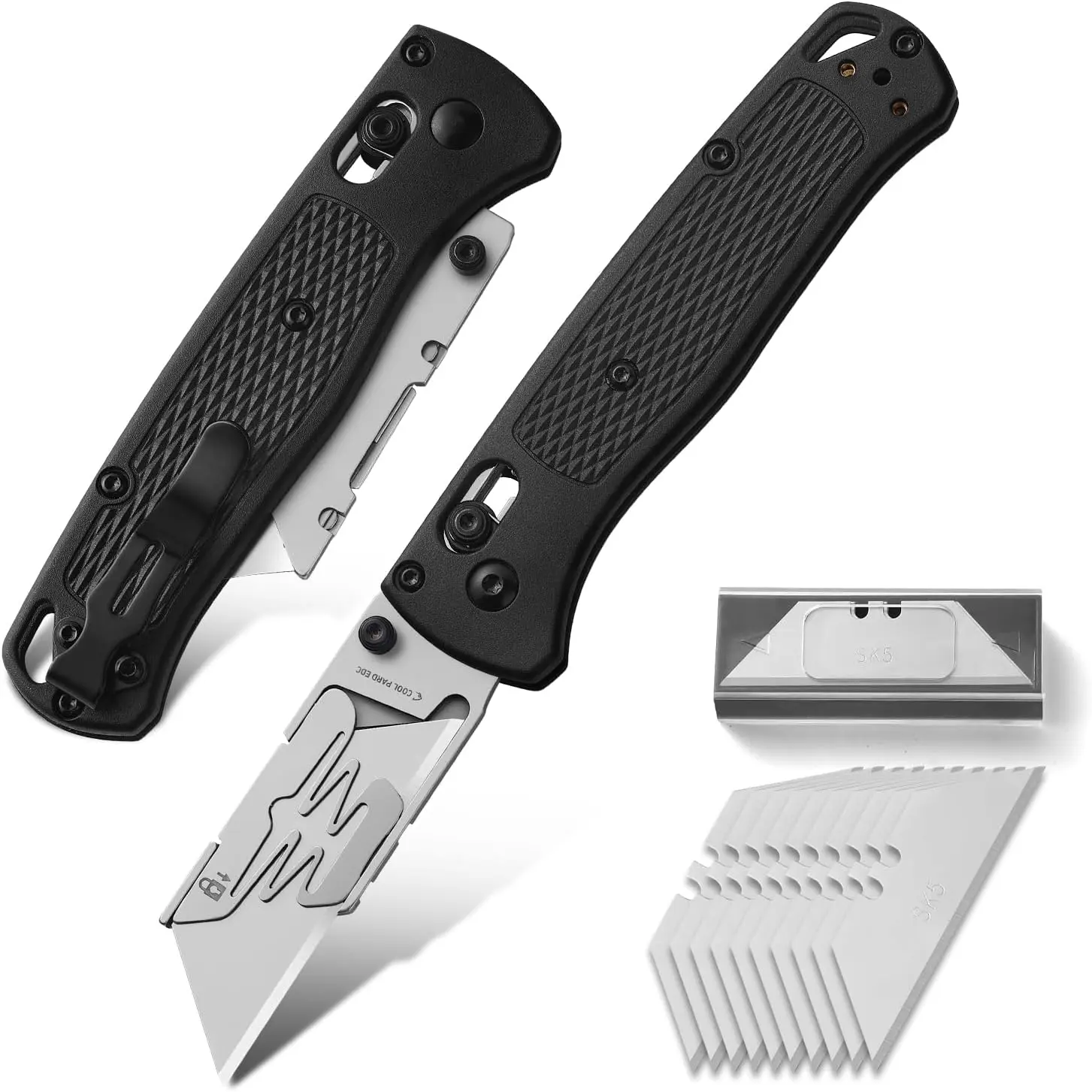 COOL Folding Pocket Knife, Folding Utility Knife with Quick Change Blade, Rail Lock & Pocket Clip, Small EDC Knife with 10PC SK5 Blades,Ideal Gifts for Men Women（Black）