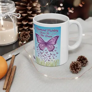 Purple Butterfly Illustration Mug | Ceramic Coffee Cup, 11oz 15oz