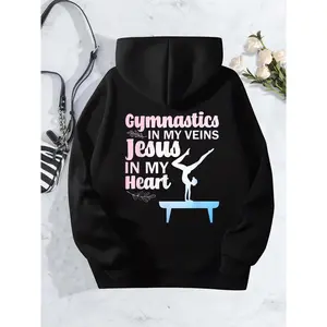 Funny Gymnastics Hoodie for Women Long Sleeve Hooded Sweatshirt with Jesus Lovers Design Trendy Athletic Christmas Gift Idea