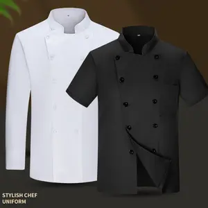 New Summer Solid Color Double-breasted Chef'S Clothing Moisture-absorbing and Sweating Work Clothes Restaurant Kitchen Top Short Sleeves