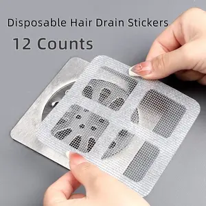 12 Counts Floor Drain Filter Screen, Portable Drain Strainer Cover for Hair Stopper,Sewer Hair Blocking Sticker,Disposable Hair Drain Sticker for Bathroom, Laundry, Bathtub, Kitchen,Sink,Home Bathroom Accessories,Bathroom Gadget, Summer Kitchen Supplies