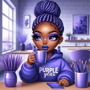 5D DIY Full Diamond Round Drill – Diamond Painting Kit Purple Theme Mosaic Canvas DIY Wall Art, Home Wall Decoration, Diamond Art Tools, Suitable for Halloween, Christmas, Birthday and Anniversary Gifts