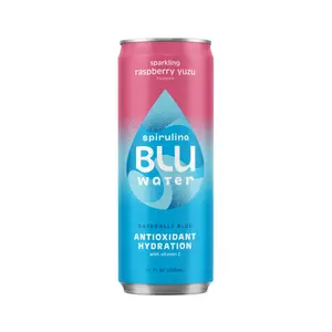 6pk Raspberry Yuzu Spirulina BLUwater - Naturally Blue + Antioxidant Rich Sparkling Spirulina Water