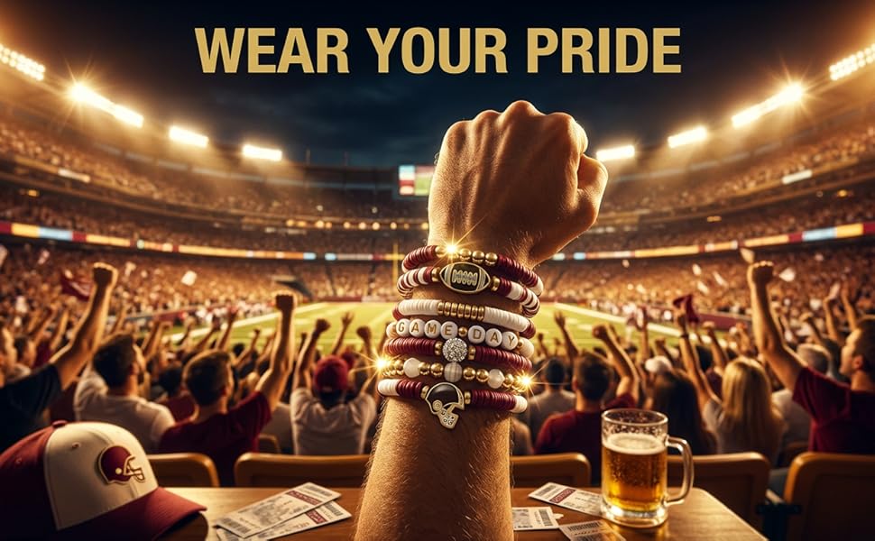MTAADSQ Game Day Football Bracelets for Women Stackable Charm Stretch Sports Bracelets for Football Moms Dads Coaches Fans