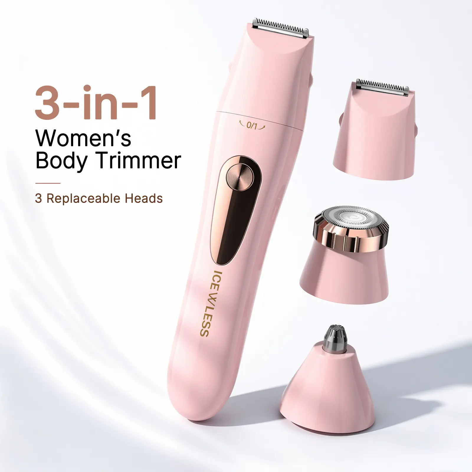 3-in-1 Women's Electric Trimmer & Shaver, Rechargeable Lithium-Ion Hair Removal Tool with Precision Heads for Face, Body and Nose