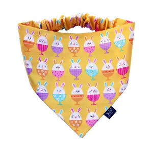 Bunnies on Yellow Scrunchie Dog Bandana Perfect for Spring Season, Handmade Elastic Pet Bandana
