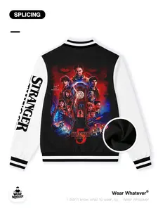Stranger Things Last Adventure Print Baseball Jacket, Casual Warm Breathable Top, Suitable for Outdoor and Home Wear, Fitted Graphic Shirt