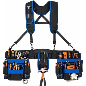 Tool Belt Suspenders, 33-Pocket Electrician Tool Belt, Tool Belts for Men with Detachable & Adjustable Tool Pouches Bag for Framers, Carpenter, Roofing, Contractor(33''-48'') Blue