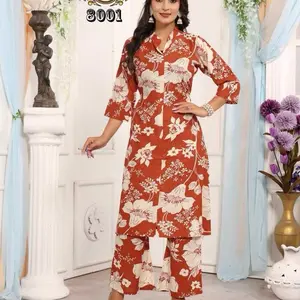 Padmavati Textiles Dulhari 2pcs Rayon Print Coord Set Kurti Designs Soft Fabric Women's Fitted Long Sleeve Suits Versatile Wardrobe - Womenswear, Casual