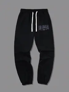 Men's "LOS ANGELES 98" Letter & Number Print Drawstring Waist Sweatpants, Casual Loose Elastic Waist Pocket Pants for Summer, Fashion Men's Bottoms for Daily Wear