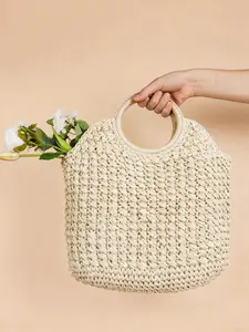 Raffia Grass Woven Bag: French Holiday Style Sand Bag, Pure Handmade Crochet, Large Capacity Woven Bag, Versatile Circular Handle Woven Bag, Perfect for Beach Vacations and Daily Shopping