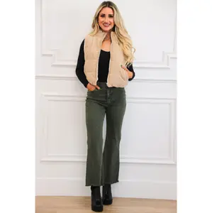 Ronnie Corduroy Sherpa Puffer Vest: Taupe