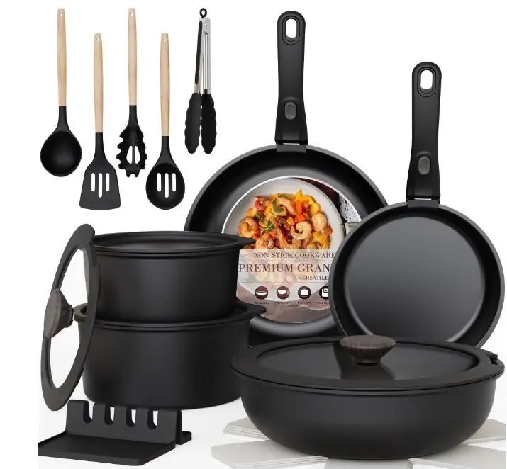 Astercook 20-Piece Ceramic Pots and Pans Set, Nonstick Cookware Set with Detachable Handles, Oven Safe to 480°F, Induction Compatible, Stackable RV Kitchen Cooking Set