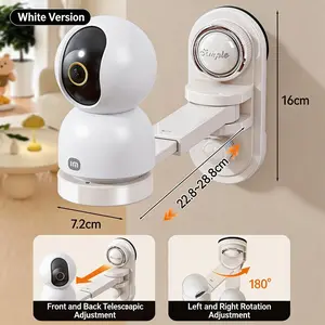 Monitor camera bracket, with adjustable length and angle, suction cup design for hole free installation, compatible with most monitor installations.