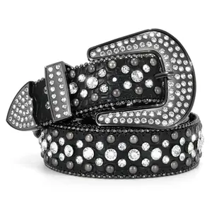 XZQTIVE Rhinestone Skull Belt for Men & Women - Bling Stylish Accessory, Punk Fashion Meets Leather Craftsmanship, Studded Detail Perfect for Jeans, Pants, & Jackets