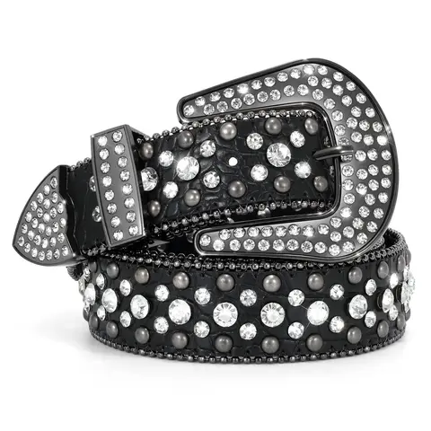 XZQTIVE Women's Western Rhinestone Cowhide Belt - Heavy-Duty Rivet Bling Accessory for Jeans, Pants