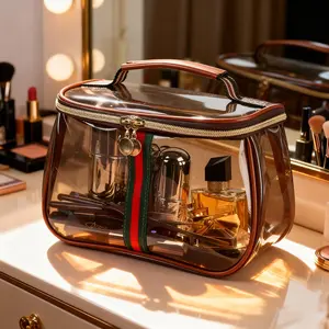 <buy2get1free>Large Capacity Waterproof Transparent Makeup Bag 1 Count PVC Travel Organizer for Toiletries & Cosmetics Spacious Durable