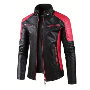 Men'S Faux Leather Jacket, a Versatile Essential for Daily Wear, Work, And Riding, Featuring a Color-Block Design That Enhances Its Trendy Appeal.