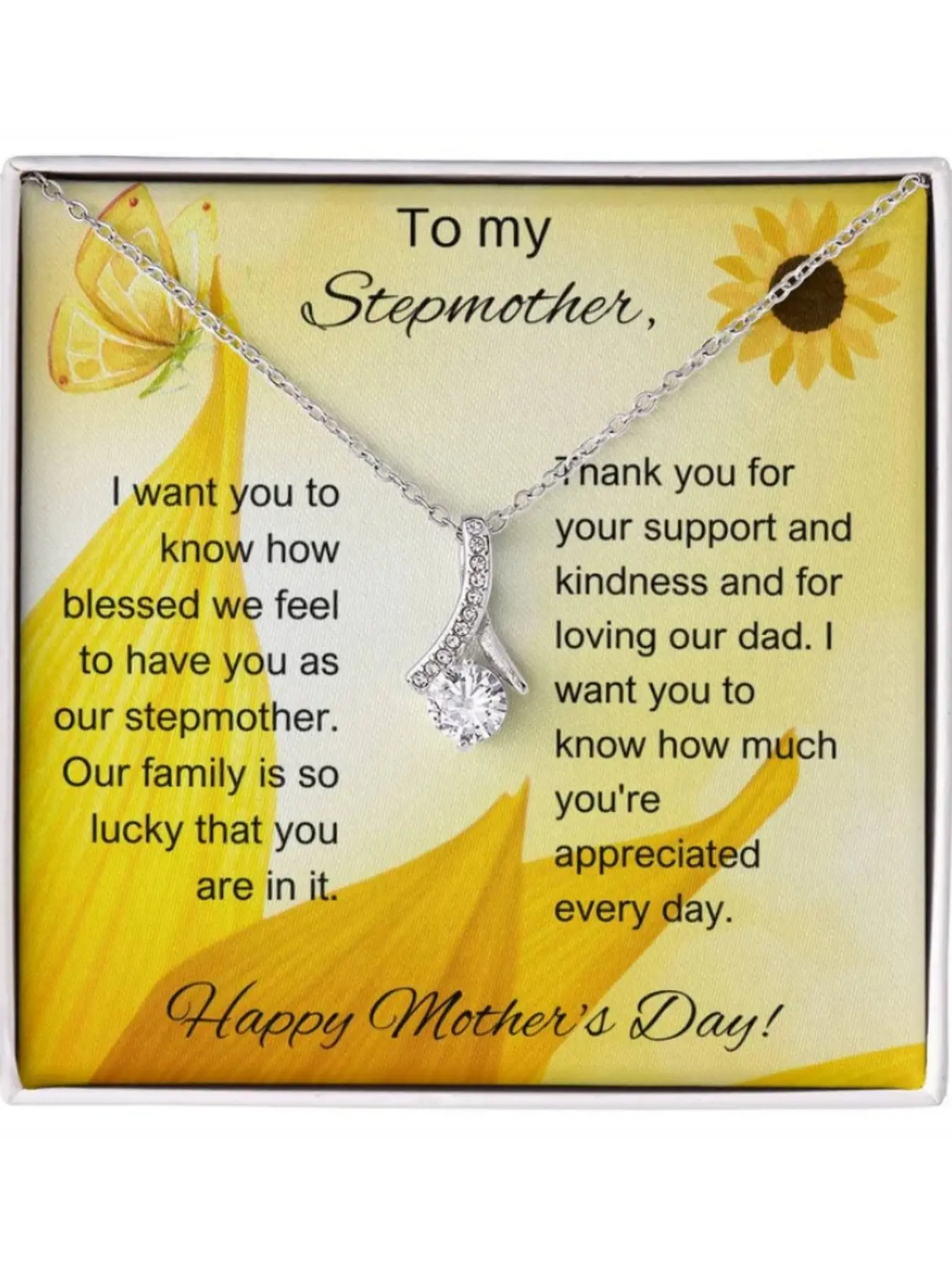 To My Stepmother Necklace V-shaped Pendant Necklace with Card and Gift Box Birthday/Mother's Day/thanksgiving Day Gift Blessed Stepmother Gift