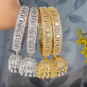 Harleen 5A Cubic Zirconia Bangles with Elegant Tassel Design in Silver and Gold Finish for Women
