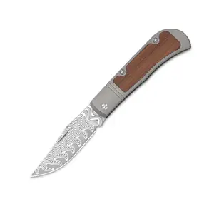 Kizer Trestle Damascus Titanium & Mkuruti Wood V3761A2 Kizer Trestle Damascus Titanium & Mkuruti Wood V3761A2