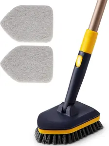 Tub Tile Scrubber Brush 2 in 1 Cleaning Brush 58.2 Inch Adjustable Telescopic Pole Stiff Bristles Scouring Pads for Cleaning Bathroom Kitchen Toilet Wall Tub Tile Sink Non Scratch
