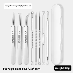 FACIAL CLEANSING SET TOOLS ACNE NEEDLES 8 PCS KIT WITH DELIVERY PLASTIC BOX SILVER
