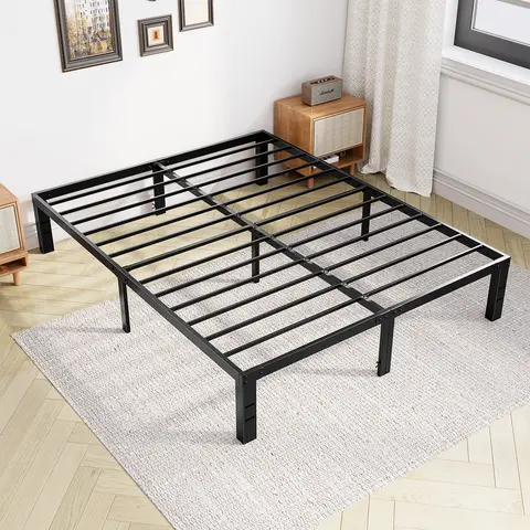 Sweetcrispy Full Size Black Metal Storage Platform Bed Frame - Stable Steel Base, Sturdy Slats, Box-Spring Free, Easy Setup, Storage Space Under Frame, Modern Indoor Bedroom Furniture