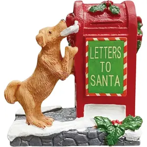 Decorative Christmas Village Accessories for Collection, Resin Dog Santa'S Mailbox Animal Ornament 2.4 Inch, Cute Doggy Statues Villages Sets Decor Indoor No Brand