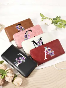 Women's Elegant Floral & Letter Pattern Long Wallet, Letter Design Wallet, Flower Pattern Wallet, Multi Card Slot Function Wallet, Large Capacity Women's Long Wallet Handbag, Stylish Wallet