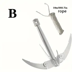 Stainless Steel Folding Anchor Grabber with 393.7 Inches Long Rope, White, Durable Survival Tool, Suitable for Canoes, Kayaks And Small Boats, Corrosion Resistant, Easy to Store. yebing
