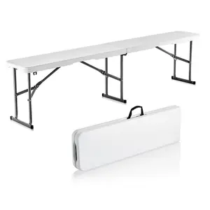 6 FT Plastic Folding Bench - Portable Bench Used for Indoor, Outdoor, Picnic, Party, Camping, Dining Seat, Garden Soccer Multipurpose Entertaining Activities, White