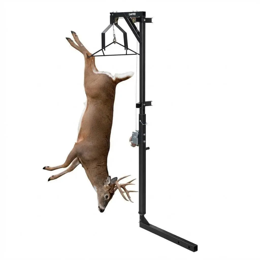GAOMON Heavy-Duty Steel Hunting Game Hoist - Portable Hitch-Mount, 500 LBS Capacity, Complete Winch & Gambrel System, 360° Swivel Adjustable Height for Skinning, Butchering, Field Dressing